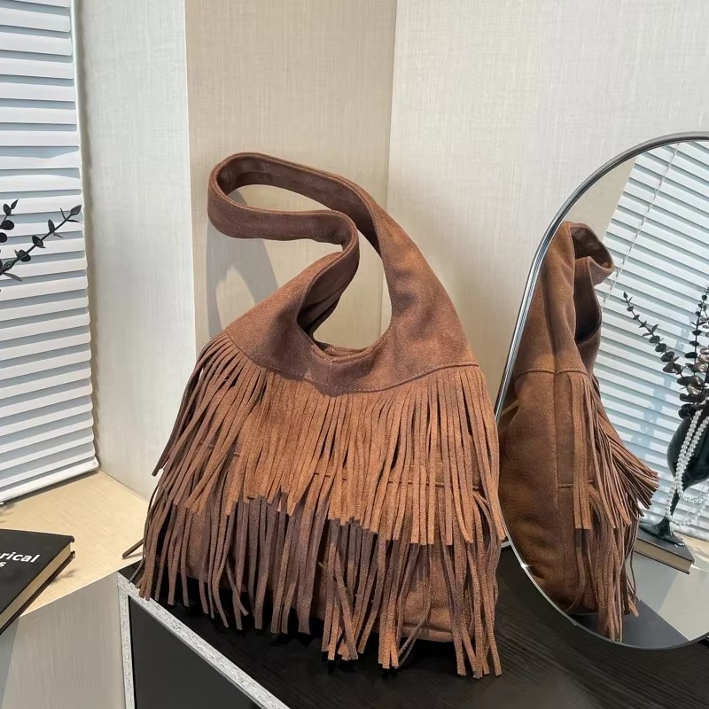 Faux Suede Tassel Shoulder Bag - đánh giá và giá Luxury Bags On Sales